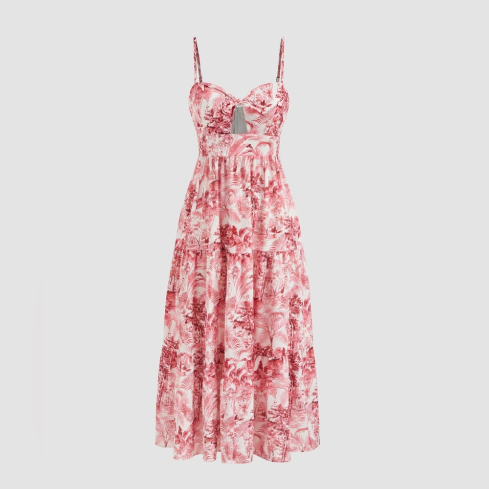 PRICE DROP! NWT: Cider V-NECK LANDSCAPE PAINTING CUT OUT KNOTTED CAMI MIDI DRESS